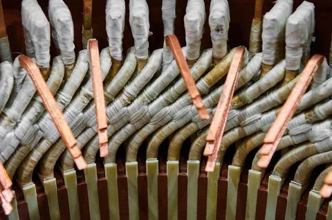 Electric engine stator with copper bus bars and fabric Stock Photos