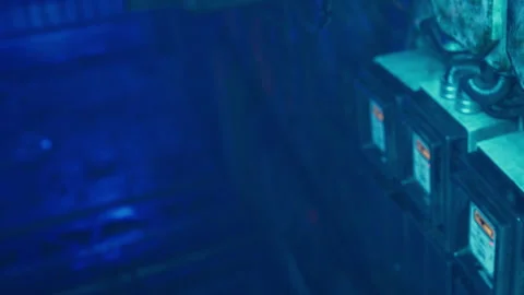 Electric equipment in a dimly lit space with blue lighting Stock Footage 343553472