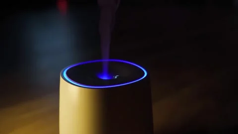 Electric Essential oils Aroma diffuser, works at night. Selective focus. Black Stock Footage 166053004