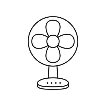 Electric fan silhouette icon in flat outline stroke style. Cooler device ve.. Stock Illustration