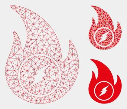 Electric Flame Vector Mesh Carcass Model and Triangle Mosaic Icon イラスト素材