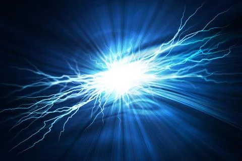 Electric  flash of lightning on a blue background Stock Photos