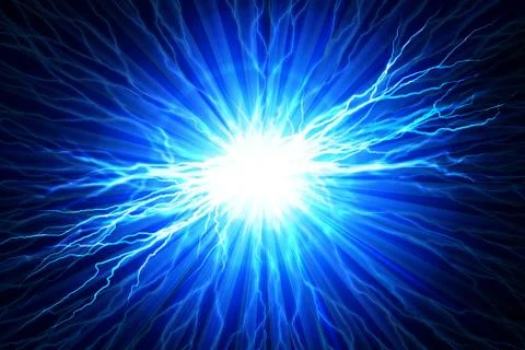 Electric  flash of lightning on a blue background Stock Photos