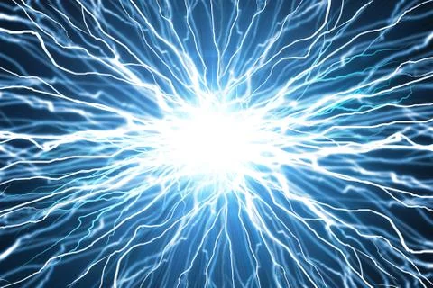 Electric  flash of lightning on a blue background Stock Photos