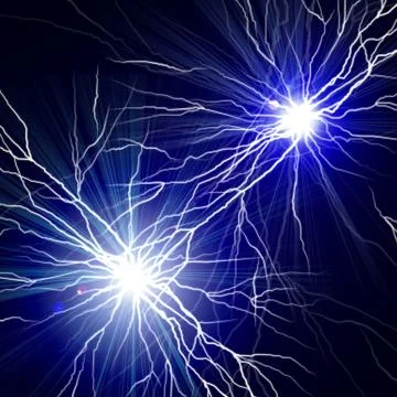 Electric flash of lightning on a dark Stock Photos