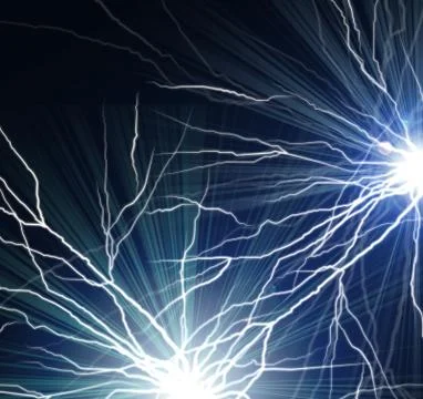 Electric flash of lightning on a dark Stock Photos