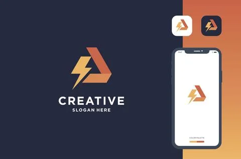Electric flash with triangle shape logo design inspiration Stock Illustration