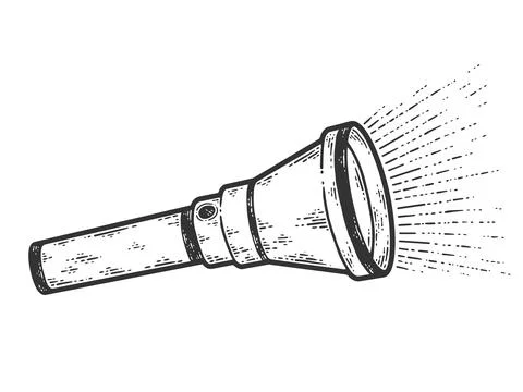 Electric flashlight. Sketch scratch board imitation. Black and white. Stock Illustration