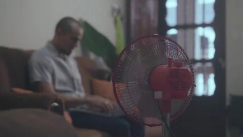 Electric floor fan cooling while working Видео 341892282
