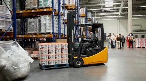 Electric forklift working in a warehouse 스톡 동영상 48838776