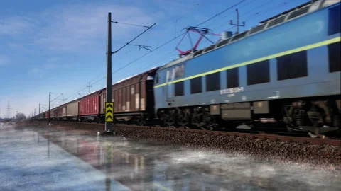Electric freight train on the railroad Stock Footage 147742305