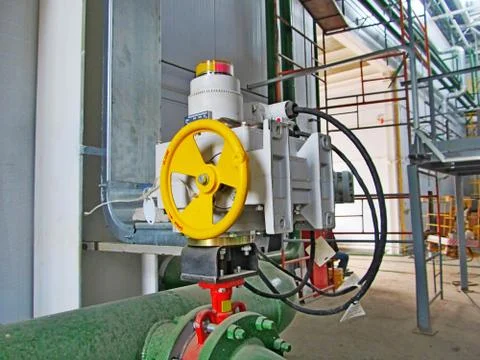 Electric gate on the technological pipe.  Stock Photos