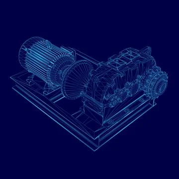 Electric generator motor wireframe. Vector 3d isometric. Creative illustration イラスト素材