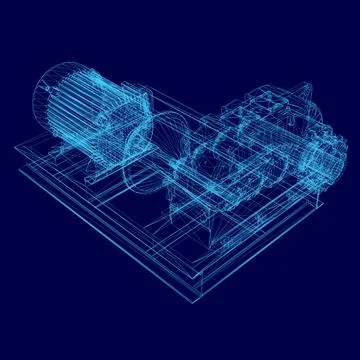 Electric generator motor wireframe. Vector 3d isometric. Creative illustration Stock Illustration