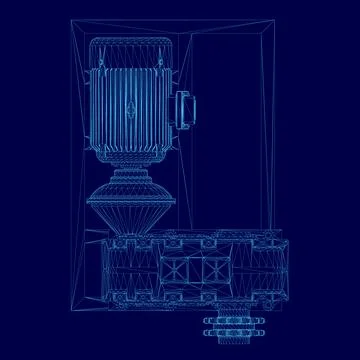 Electric generator motor wireframe. Vector illustration. Top view. Creative イラスト素材