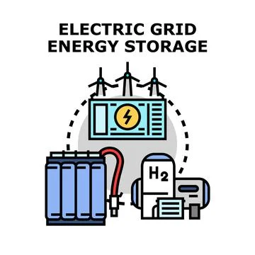 Electric grid energy storage system concept delivering power Stock Illustration