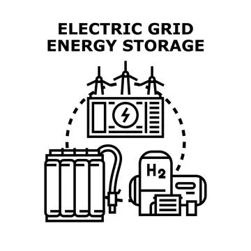 Electric grid energy storage system concept delivering power Stock Illustration