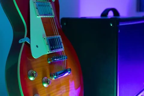 Electric guitar with the amplifier on the background Foto stock