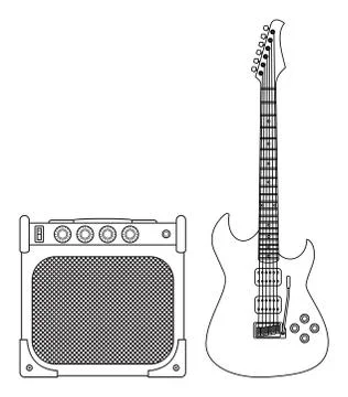 Electric Guitar and Amplifier Stock Illustration