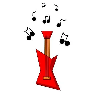 Electric guitar and note. Draw illustration in color Stock Illustration