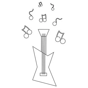 Electric guitar and note. Draw illustration in black and white Stock Illustration