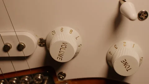 Electric Guitar Closeup Camera Move; Zoom In 4K Stock Footage 170918340