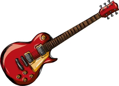 Electric guitar flat vector illustration. Rock music instrument Ilustração Stock