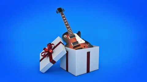 Electric guitar. Gift box concept. 3D rendering Stock Illustration