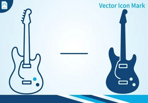 Electric guitar icon set featuring outline and solid forms. Illustrazione stock