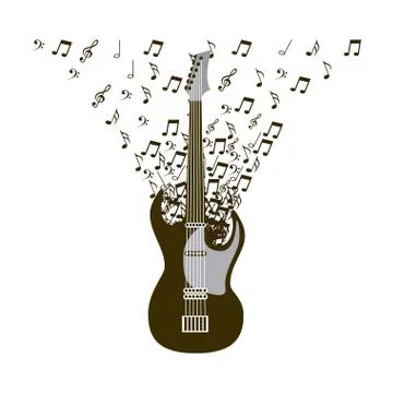 Electric guitar with musical notes, vector illustration Illustrazione stock