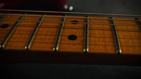 Electric guitar neck, close up Video stock 280382206