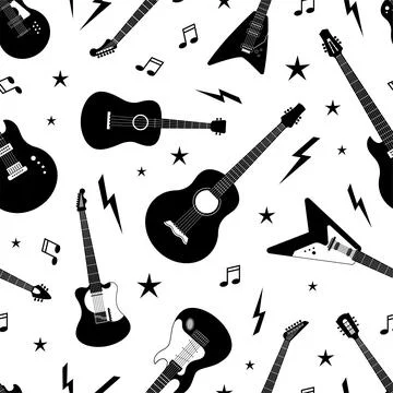 Electric guitar pattern. Print for punk rock concert, drawing metal music and Stock Illustration