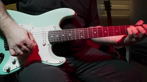 Electric Guitar Playing and String Vibration Close-Up Stock Footage 335816329