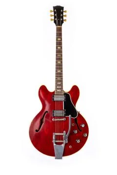 Electric Guitar, red, 6 String isolated on white Stock Photos