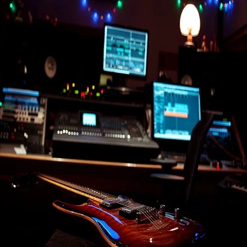 Electric guitar in studio Stock Footage 69535577