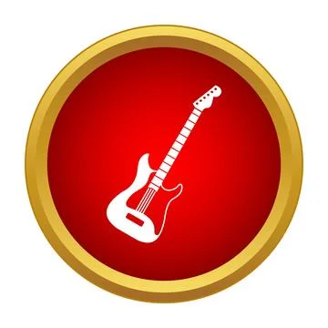 Electric guitar vector icon in red circle Stock Illustration