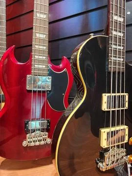 Electric guitars on display Stock Photos