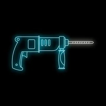 Electric hammer drill power tool neon glow sign Stock Illustration