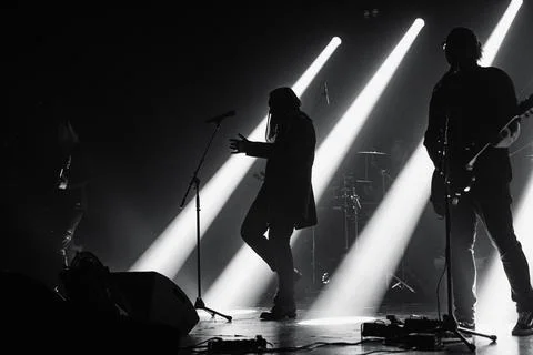 Electric Harmony A Band Bathed in Dramatic Light, Igniting the Stage with P.. Foto stock