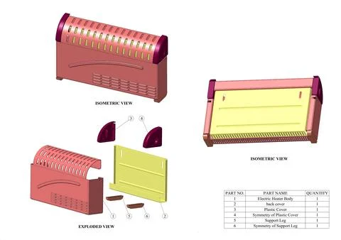 Electric heater 3d cad model view Stock Illustration