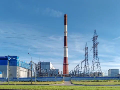 Electric high-voltage supports. Transmission of electricity by wire Stock Photos