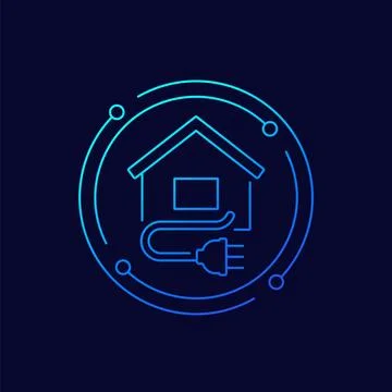 Electric house icon, electrical plug and home, linear design Stock Illustration