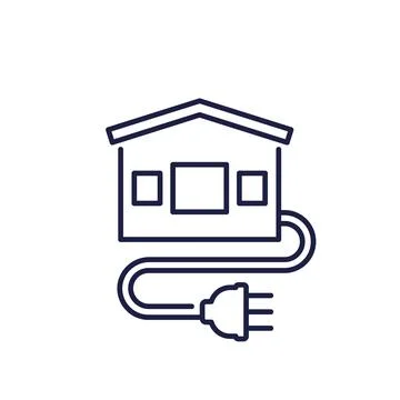Electric house icon, electrical plug and a home line vector Stock Illustration