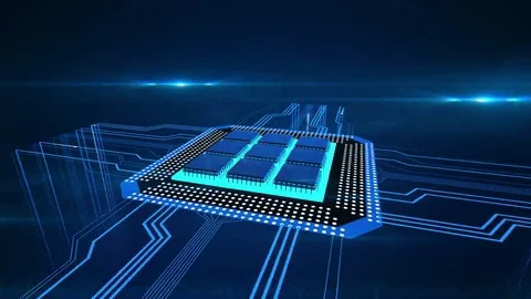 Electric impulses running to computer circuit board, data procession, electrons Video stock 69205192