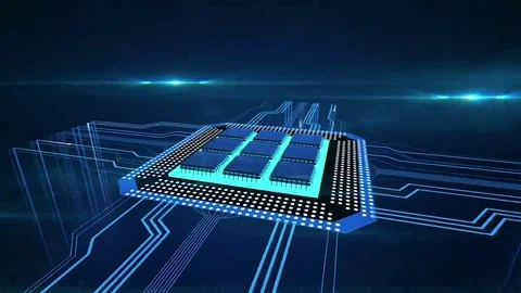 Electric impulses running to computer circuit board, data procession, electrons Video stock 69219439