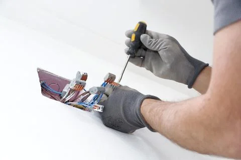 Electric installation in the box Stock Photos