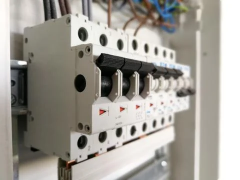 Electric installation inside switch board cabinet Stock Photos
