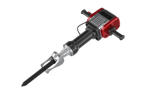 Electric jackhammer with chisel bit, demolition hammer power tool. 3D renderi Ilustração Stock