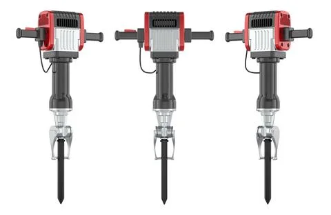Electric jackhammer, demolition hammer different angle views. 3D rendering Illustration