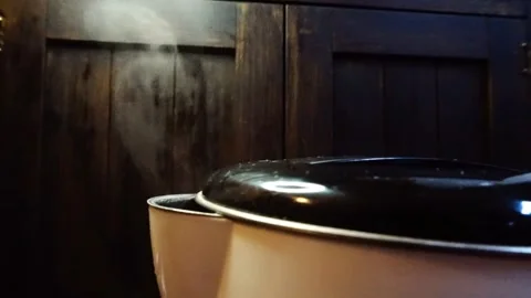 Electric Kettle Boils Then Blasts Lens with Steam, ECU, Soft Light, HD Stock Footage 219770859